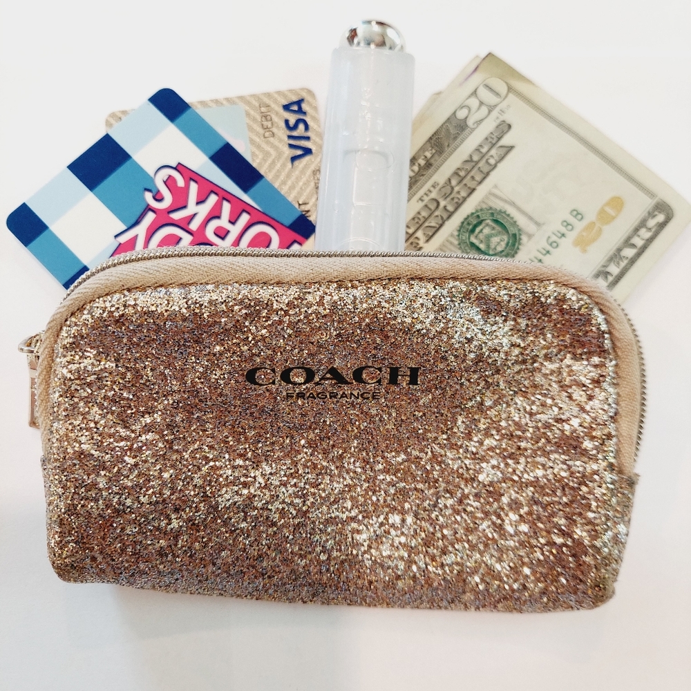 Coach gold fragrance zip coin/ makeup pouch